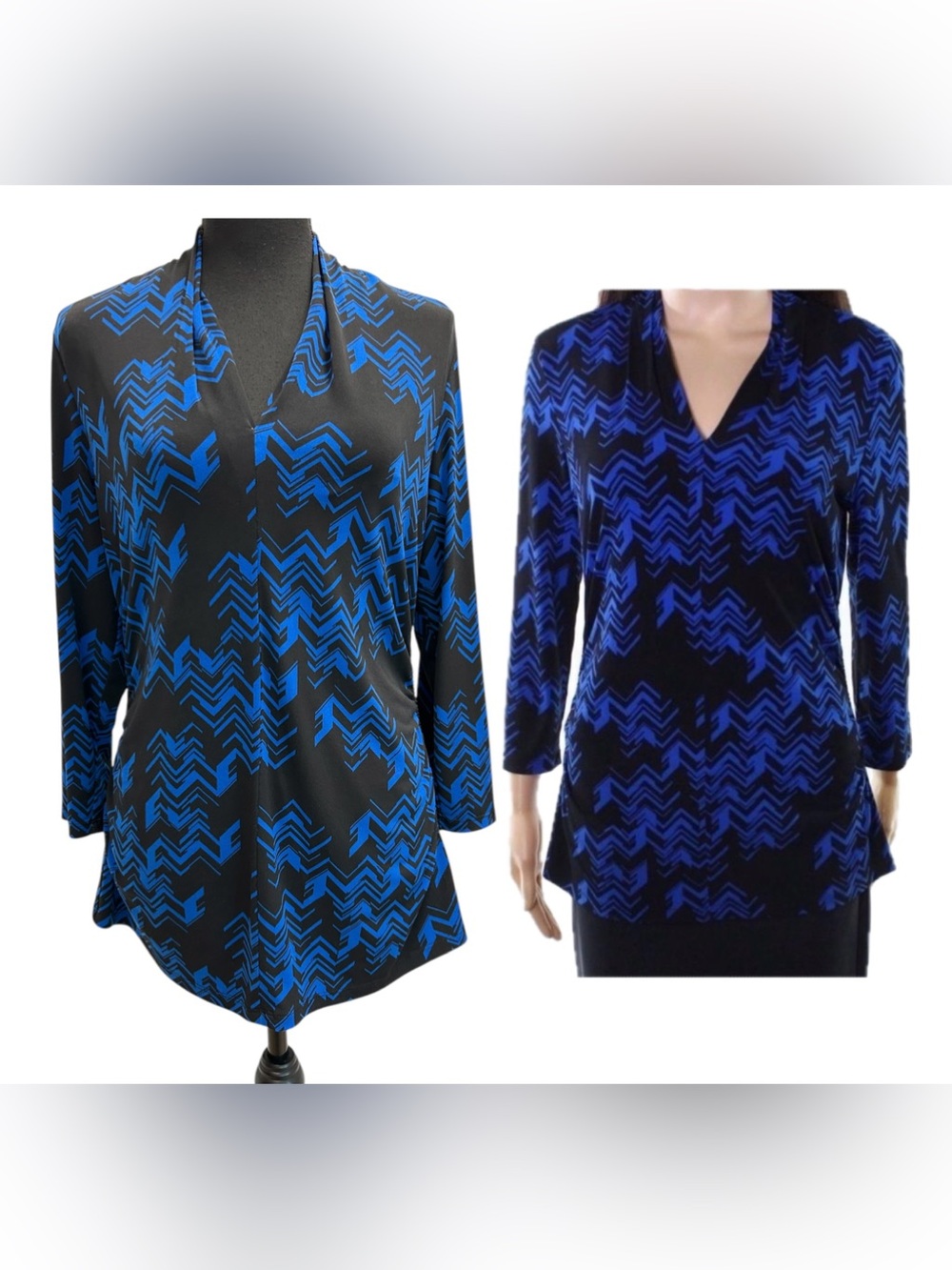 Blue Zigzag V-Neck Tunic Top